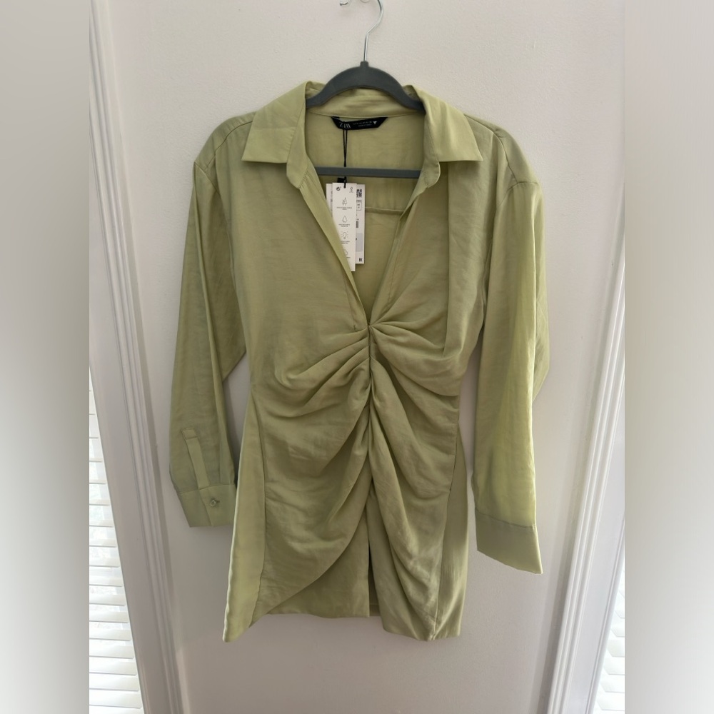NWT Zara Ruched Pistachio Mini Dress - size M